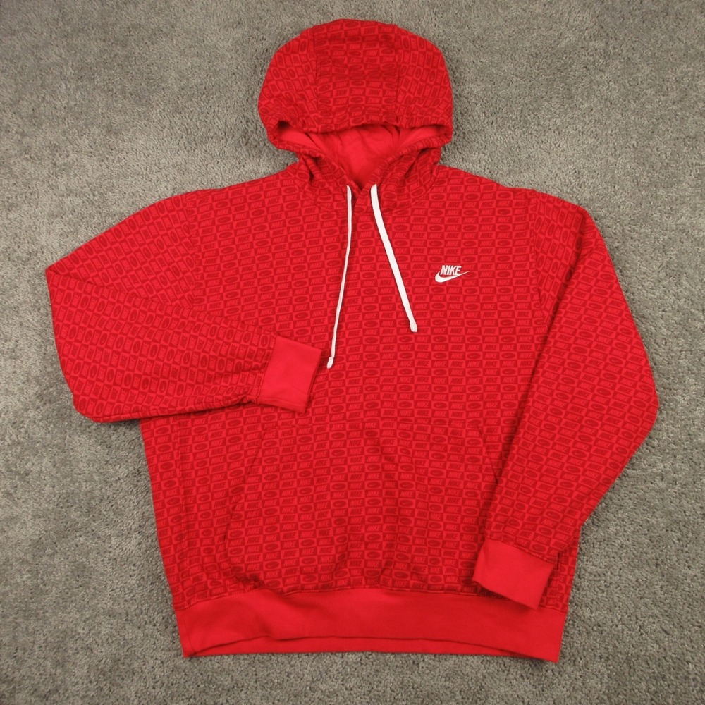 Nike Sweater Mens Large Red Sportswear Club Fleece Pullover Hoodie Sweatshirt